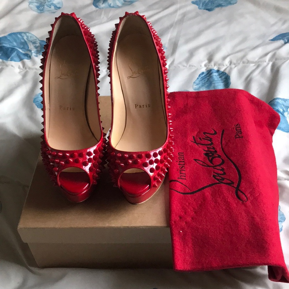 Authentic Christian Louboutin Lady Peep Red Spikes